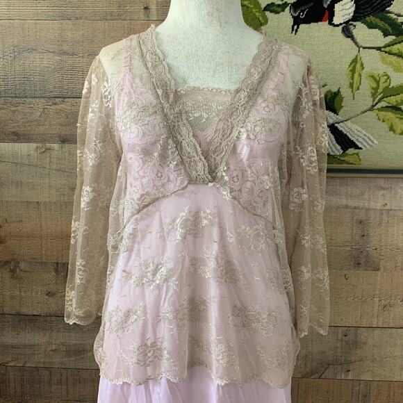 Vintage 1990s Romantic Cottagecore Mesh Lace Blouse Top Boho M - Picture 3 of 8